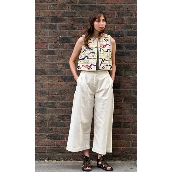 Toast Hand Embroidered Abstract Gilet Vest Womens Size XL Artisan Cotton Muslin - Picture 15 of 15